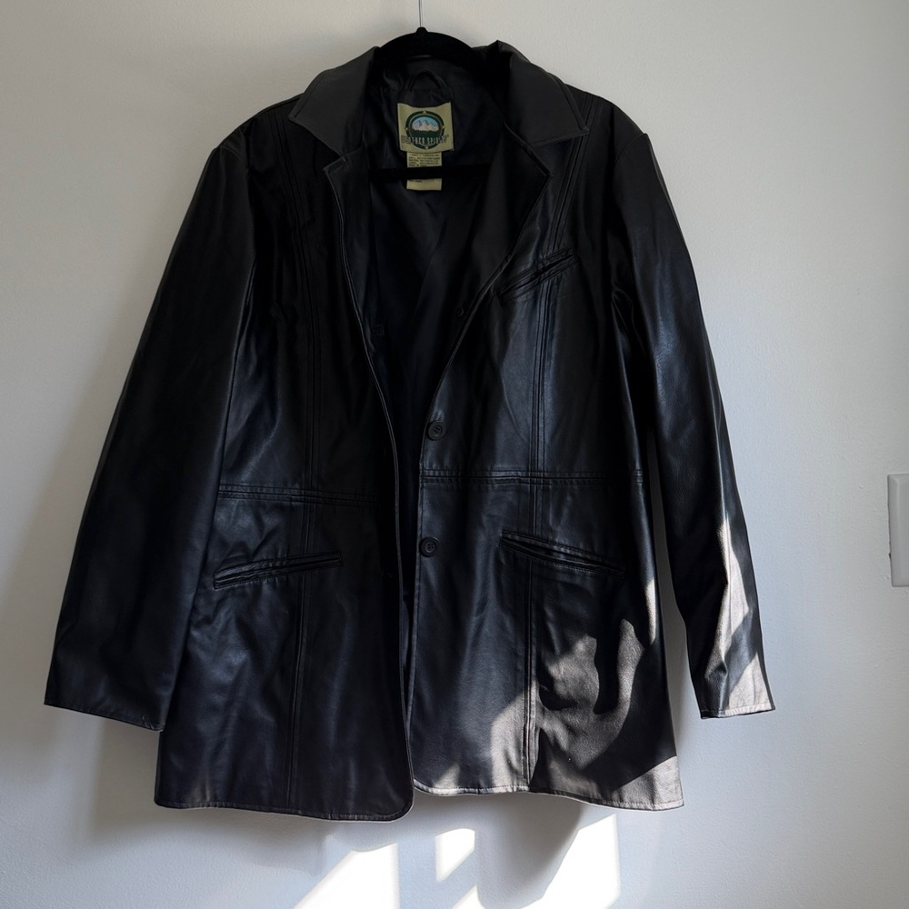 Classic Black Leather Blazer Jacket